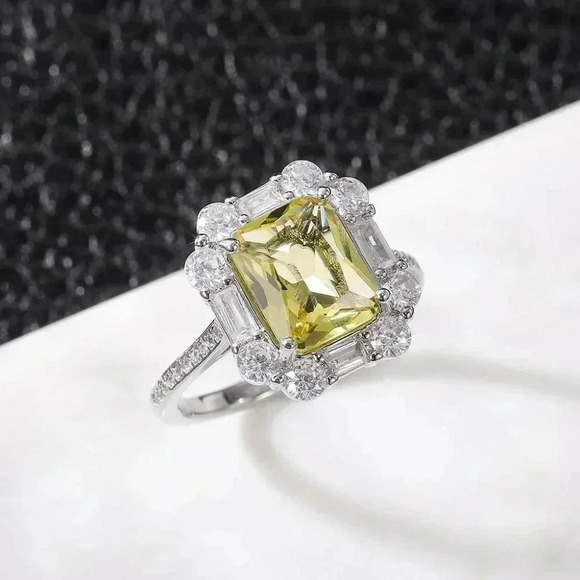 ▶Radiant Yellow Zircon Sumptuous Silver Luxury Rings Women, K924 - Picture 1 of 8